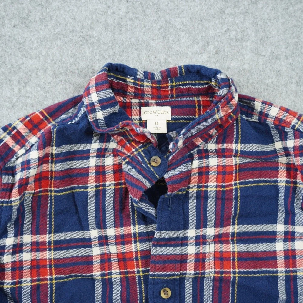 Crewcuts J. Crew Boy's Size 12 Navy Red Plaid Flannel Cotton Button Down Shirt